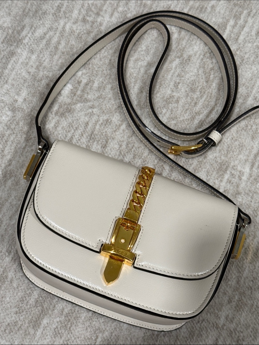 Gucci White Textured Leather Mini Sylvie 1969 Crossbody Bag